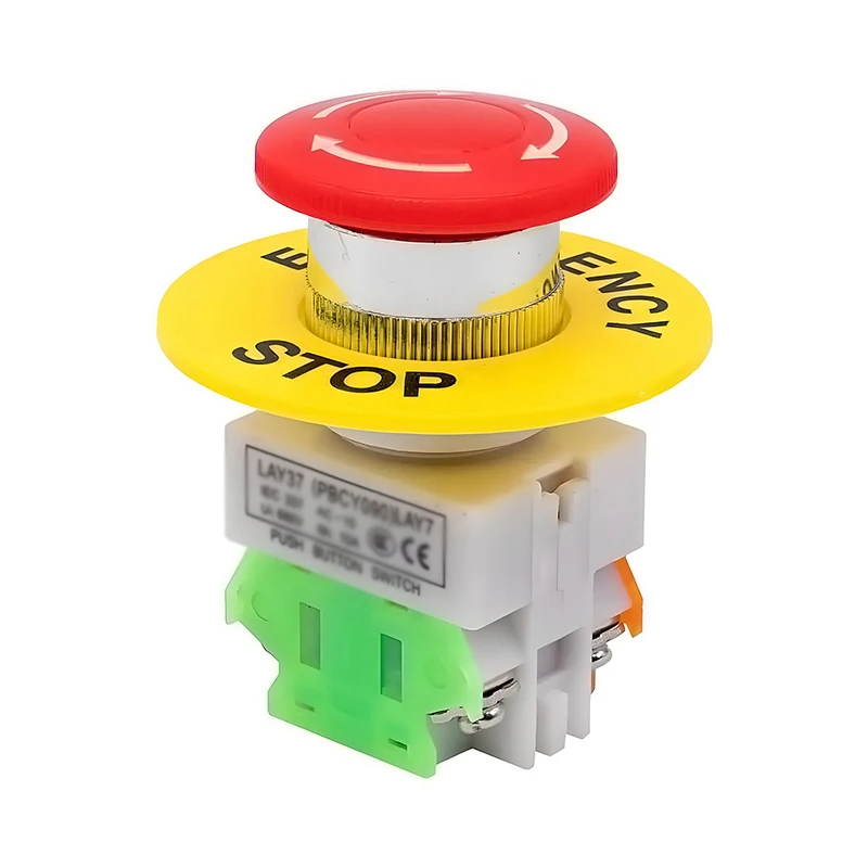 Red Mushroom Cap 1NO 1NC DPST Emergency Stop Push Button Switch AC 660V 10A Switch Equipment Lift Elevator Latching Self Lock ﻿
