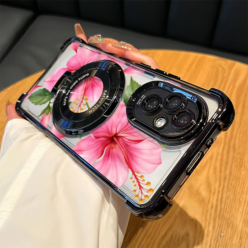 Luxury Pink Flowers Phone Case For Tecno Spark 10 Pro 20C 50 GO 1 2 3 Slim Pop 8 9 Four Corners Anti Drop Plating TPU Cover Etui