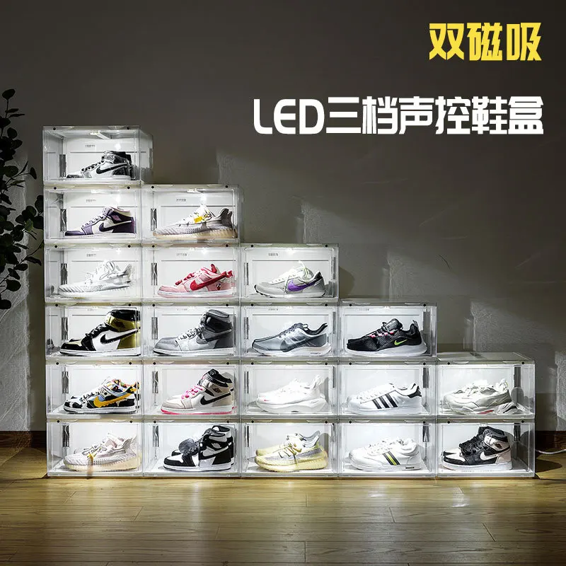 Transparent Luminous Shoe Box Side Door Acrylic Plastic Basketball Shoe Storage Box Net Red Shoe Wall Anti Oxidation