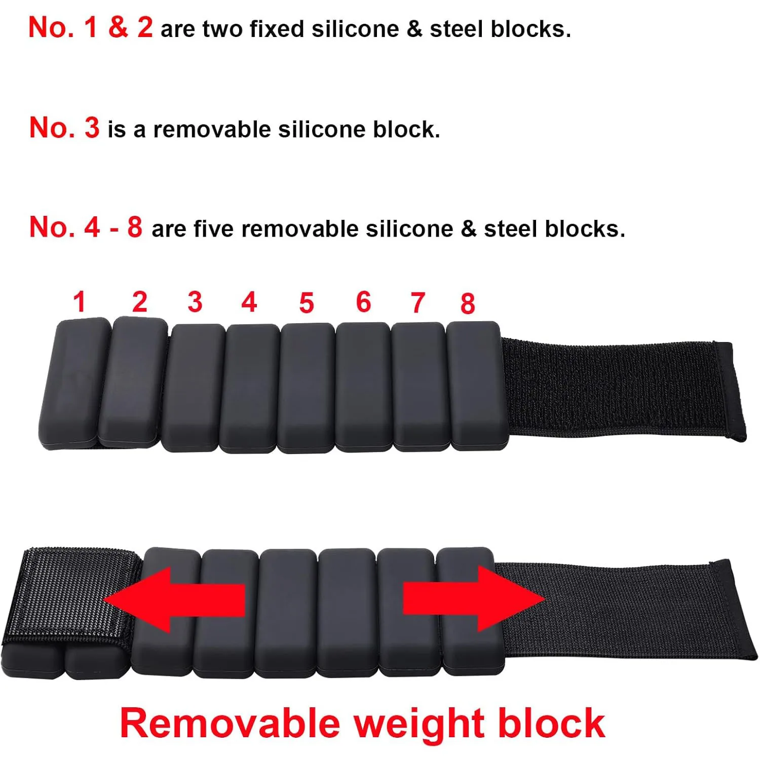 1 Pair Adjustable Wearable Wrist & Ankle Silicone Bracelet Weight-Bearing Wristband Workout Resistance Weights weight training