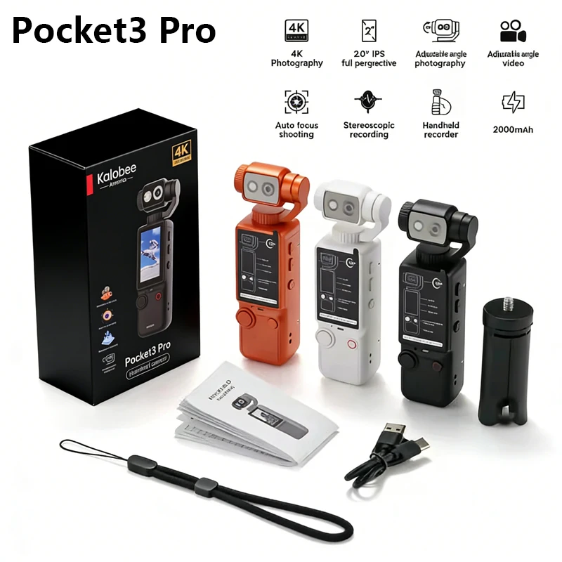 

Pocket3 Pro Handheld Outdoor Sports Camera 4K HD-Clear Auto Focus Portable Pocket Video Camera for Meetings Vlogging and Travel