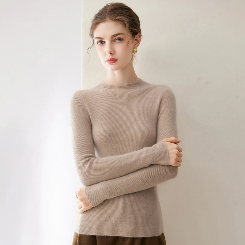 Luxurious Seamless Half-High Collar Cashmere Sweater for Women 100% Pure Sheep Cashmere Slimming Versatile Base Layer