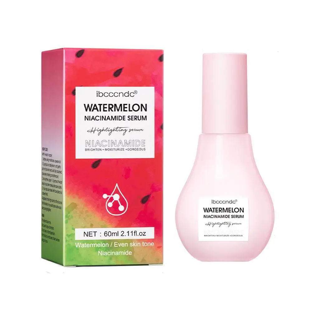 60ML Watermelon Glow Niacinamide Dew Drops Hydrating Serum Lightweight Facial Serum Priming Liquid Highlighter