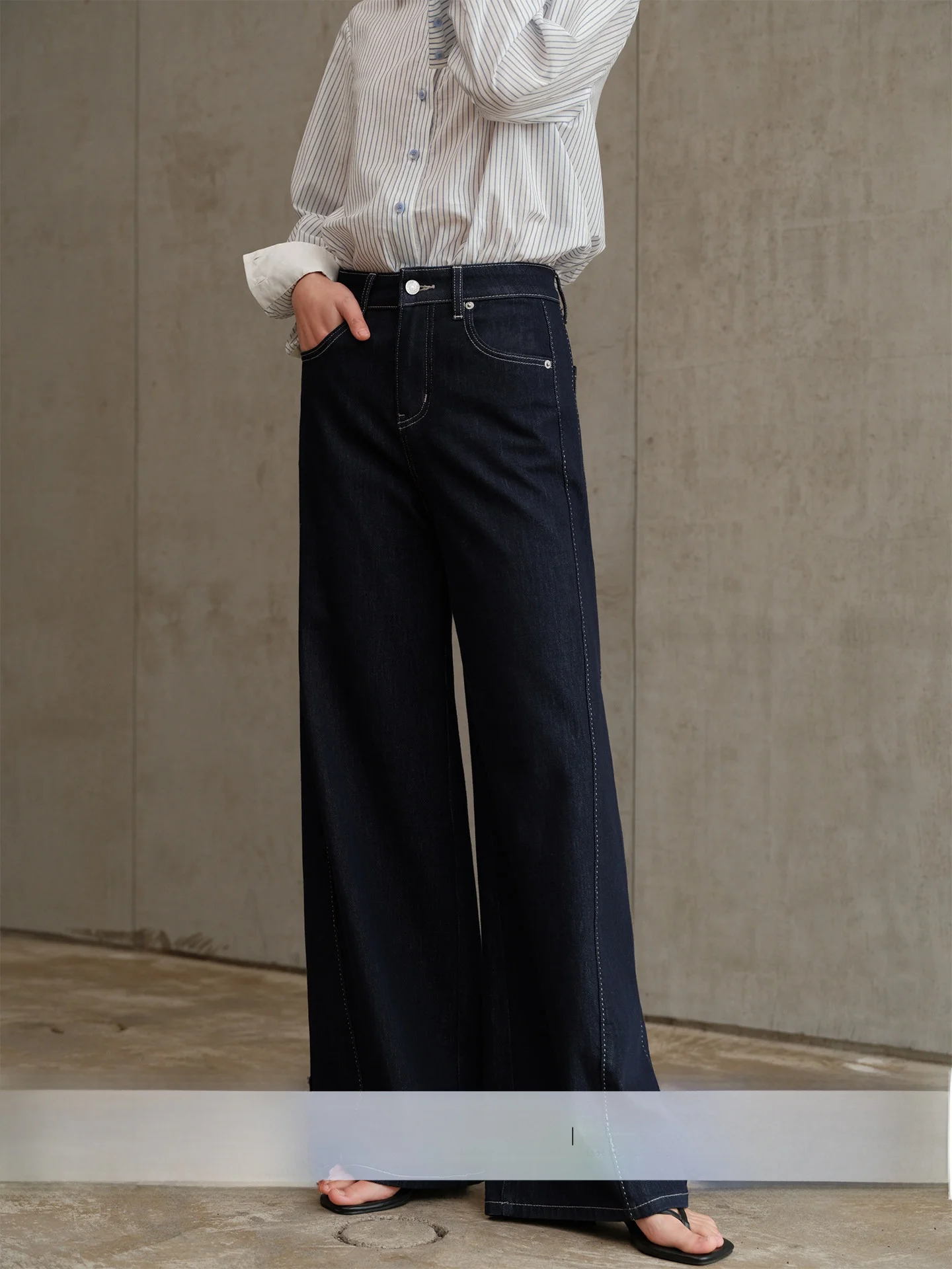 

Chic Straight Leg Denim Jeans White Sined Wide Leg Blue Denim Slimming Effect Spring Ladies Cotton Stretch Denim Pants