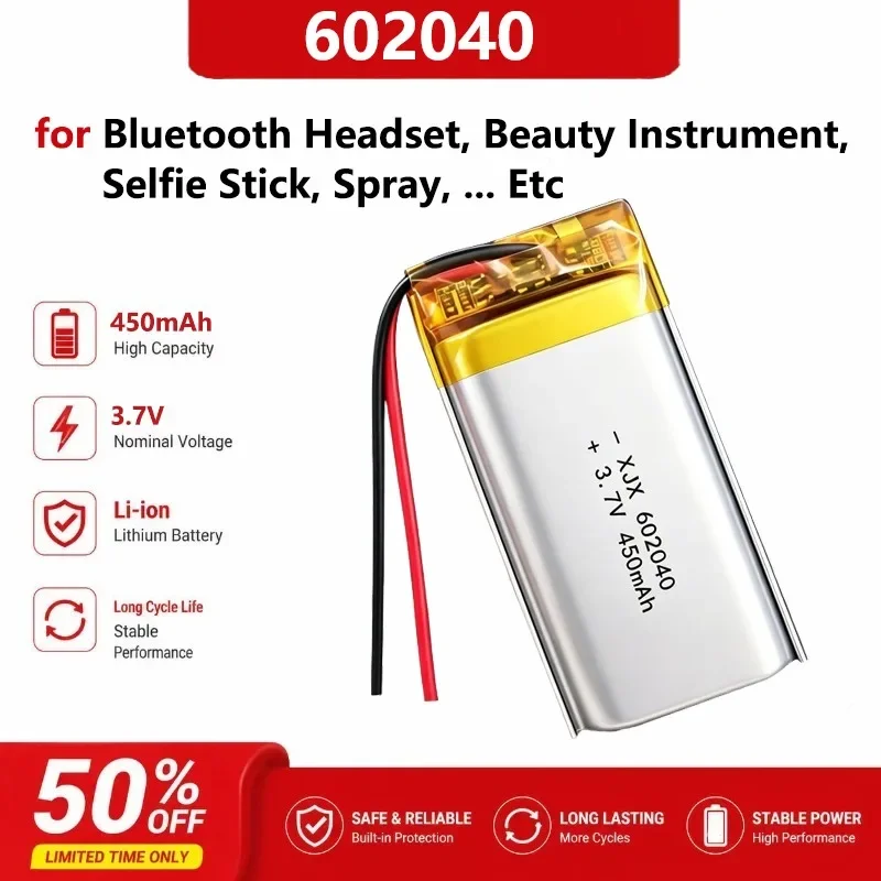 for 10PCS 602040 3.7V 450mAh Polymer Lithium LiPo Rechargeable for Bluetooth Headset Beauty Instrument Selfie Stick Spray Etc