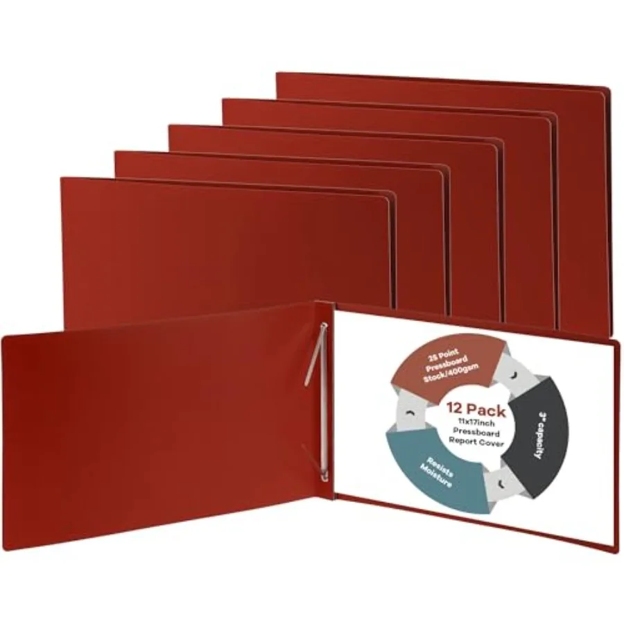 

12 Pcs 11'' x 17'' Pressboard Report Cover 3" Capacity Metal Prong Paper Fastener with Compressor Presentation Binder Folder to