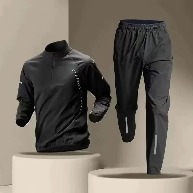 

2025 Korean Fashion Quick Dry Jacket Suit Two-piece Outdoor Running Sets Sports Pants Clothes Reflective Sportswear