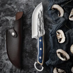 1PC 9.3 inch, kitchen multi-purpose knife, 4mm blue wood handle, for outdoor kitchen, camping camping barbecue straight knife