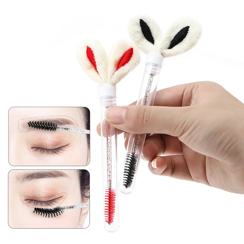 Rabbit Ear Crystal Rod Eyelash Brush Reusable Eyelash Brush Tube Disposable Eyelash Stick Eyebrow Brush Replaceable Dust Proof