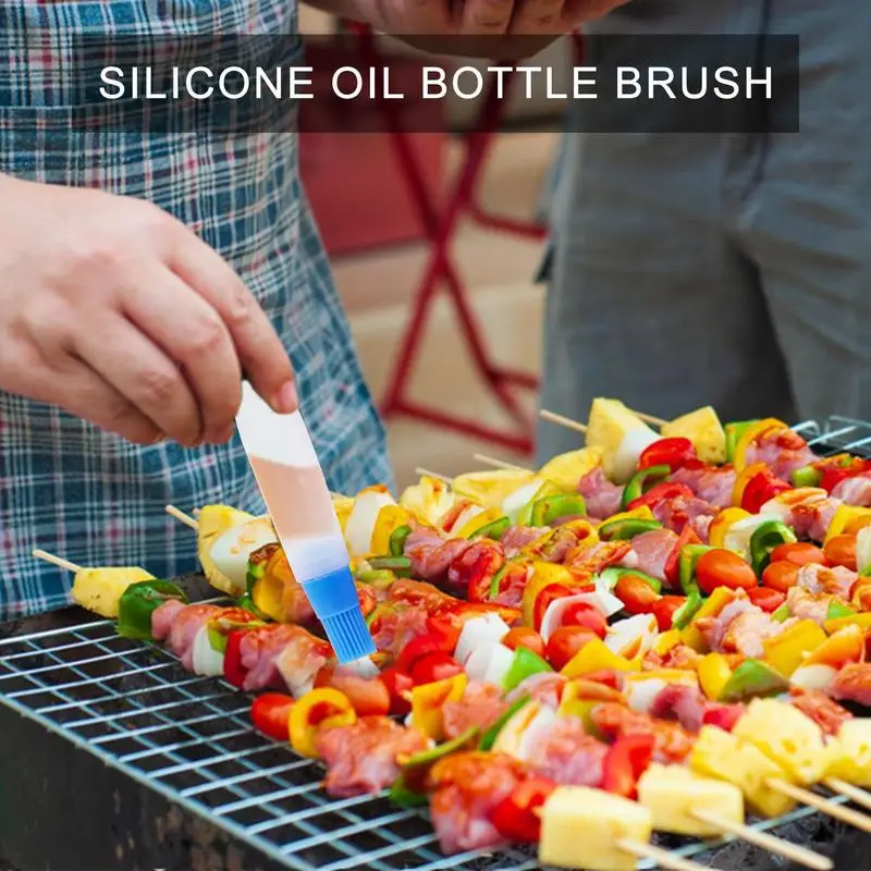 Grill Brush Silicone Oil Brush Portable Oil Dispenser with Silicone Brush Olive Oil Storage and Container with Silicone Basting