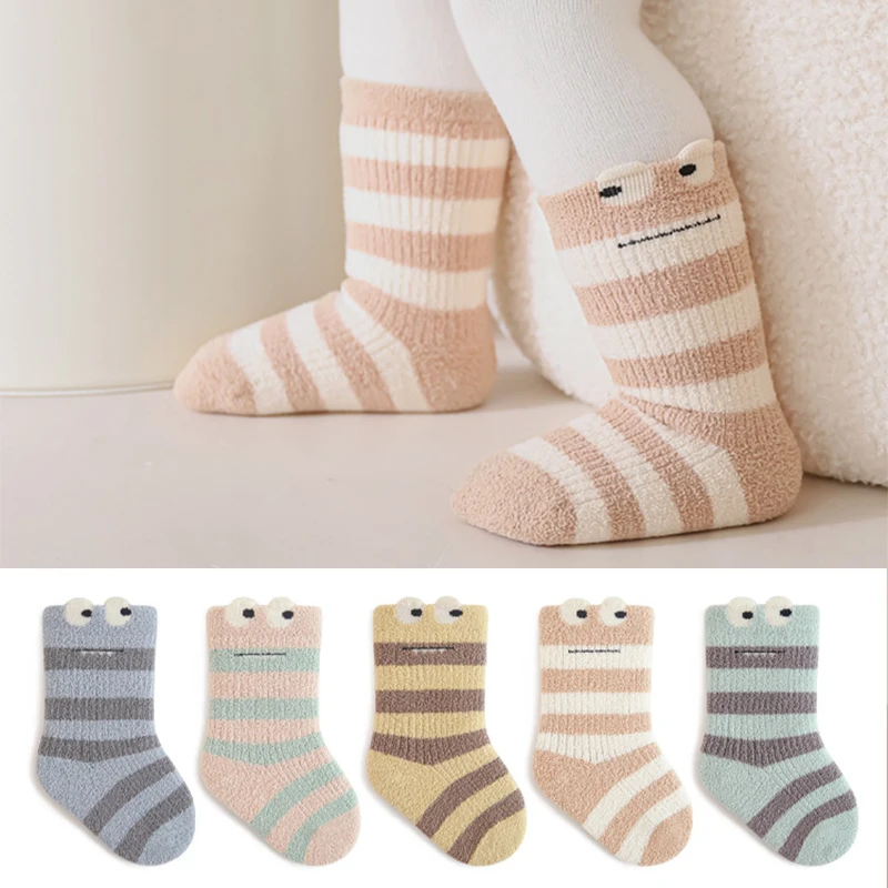 Winter New Coral Fleece Socks For Newborn Baby Soft Toddler 10A Antibacterial Long Socks Girls Infant Boys Cute Boneless Socks