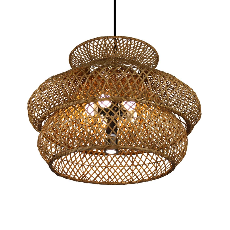 Imagem -03 - Grande Mão Tecido Bambu Vime Rattan Sombra Pingente Luminária Retro País do Vintage Pendurado Lâmpada do Teto Foyer E27 Lâmpada 60cm