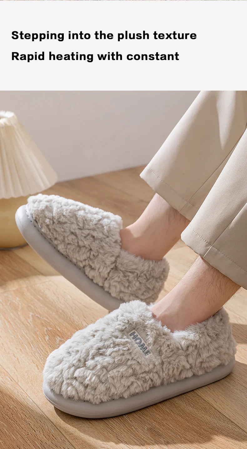 Winter-Wärme-Pantoffeln für Damen und Herren, 4 cm dicke Plattform, Cloud-Slides, flauschige Kunstfell-Plüschschuhe, weiche Sohle für den Innenbereich, Schlafzimmer-Mules. – Detail 3