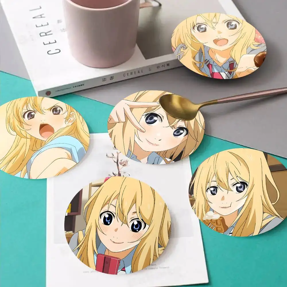1pc Kaori Miyazono Anime Characters Wooden Coaster Colour Printing Cup Mat Home Desk Decoration Gifts