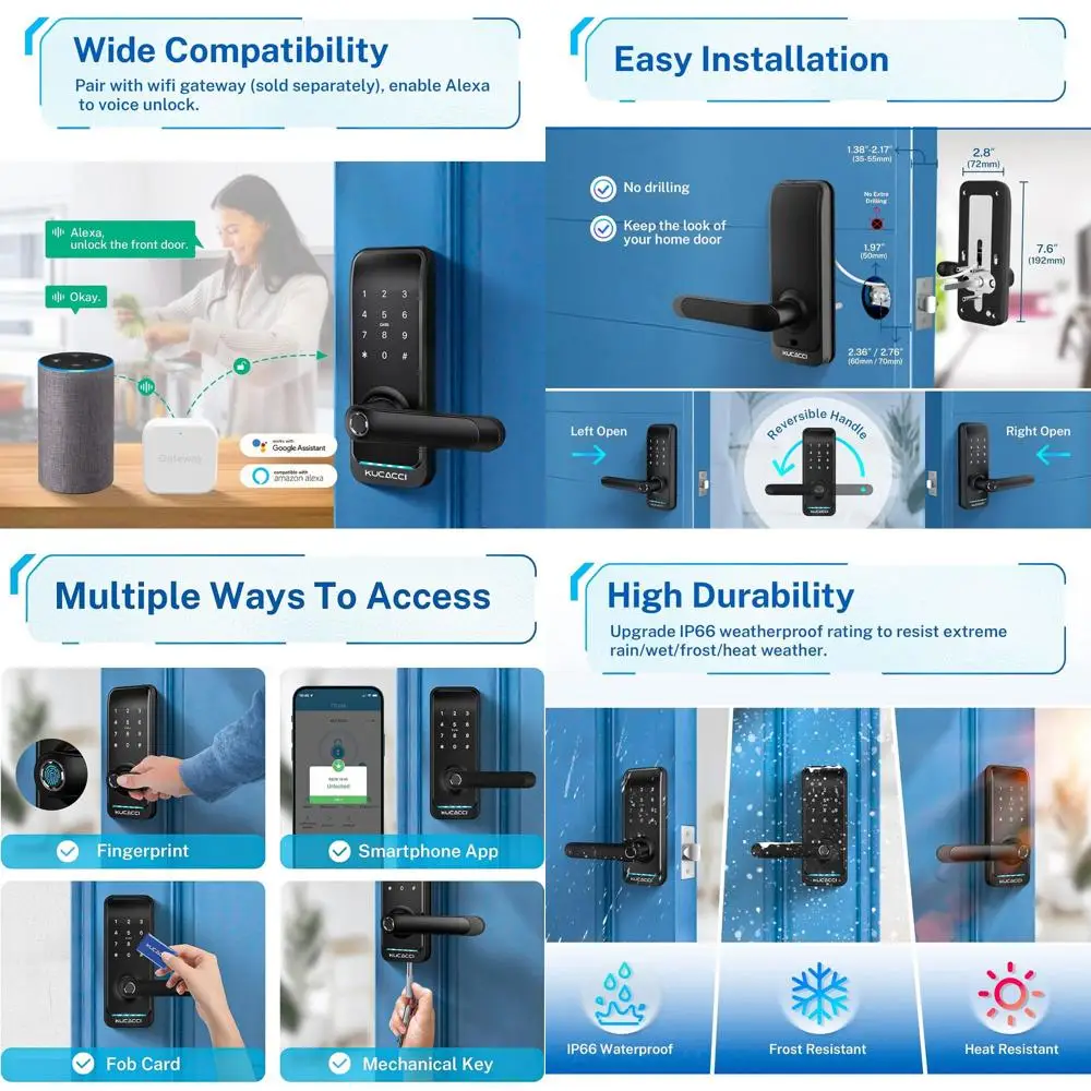 

Цифровая клавиатура и дверной замок с функцией распознавания отпечатков пальцев - Умная система безопасности с управлением через приложение для наружных дверей - Простая установка