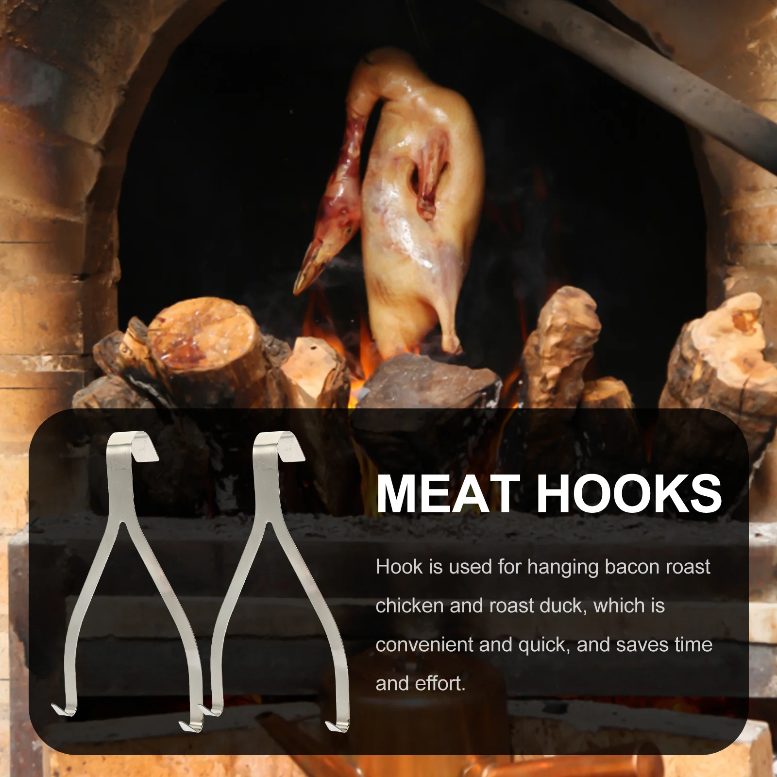 

2Pcs Stainless Steel Roast Meat Hooks Heavy Duty Chicken Beef Sausage Hanger for Kitchen Roasting Drying Smoking Game Processing