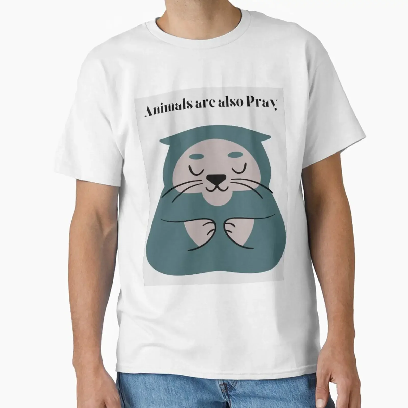 Animals are also pray Praying Cat designed and sold by HenryClinton vintage Washed Slightly Unisex Casual Comfortable Stylish