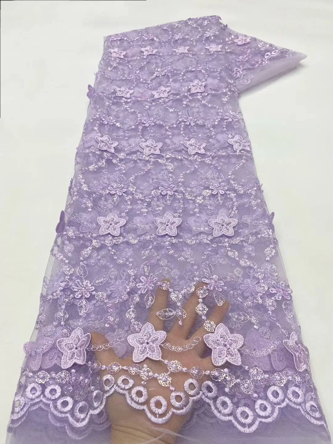 

2025 Purple Sequin Beaded Embroidery Lace Fabric Elegant French Net Lace Fabric With Beads Nigerian Sequins Lace Fabrics SZ817