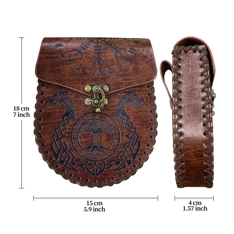 2026 Helloween Viking Knight Men Women Leather Drawstring Bag Coin Purse Men's Vintage Medieval Viking Belt Bag Money Pouch Bag