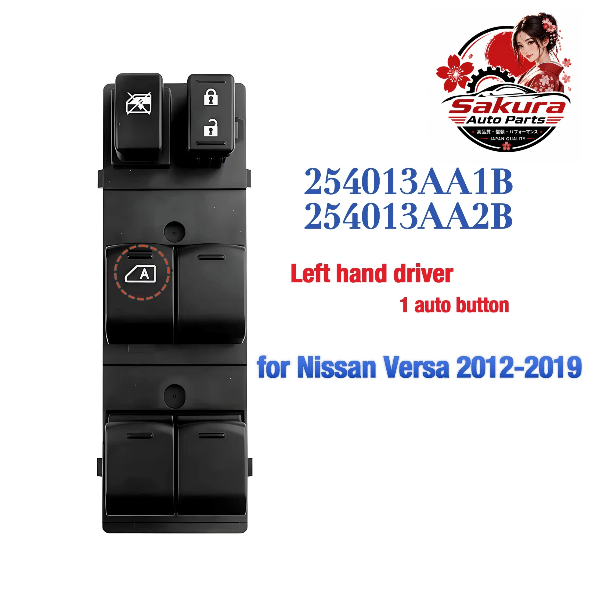 254013AA1B 254013AA2B For Nissan Versa 2012-2019,Front Left Side Electric Power Master Window Switch Lifter Control Button