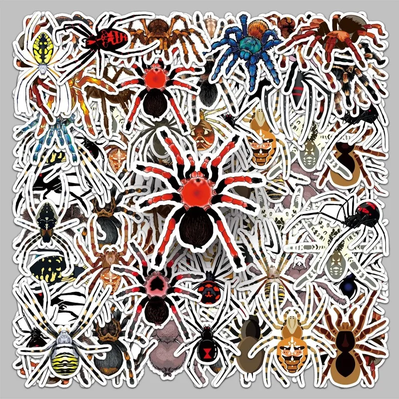 

50Pcs Spider Practical Joke Stickers Anime Figures Graffiti Stickers for Skateboard Laptop Luggage Guitar Easter Day Decoration