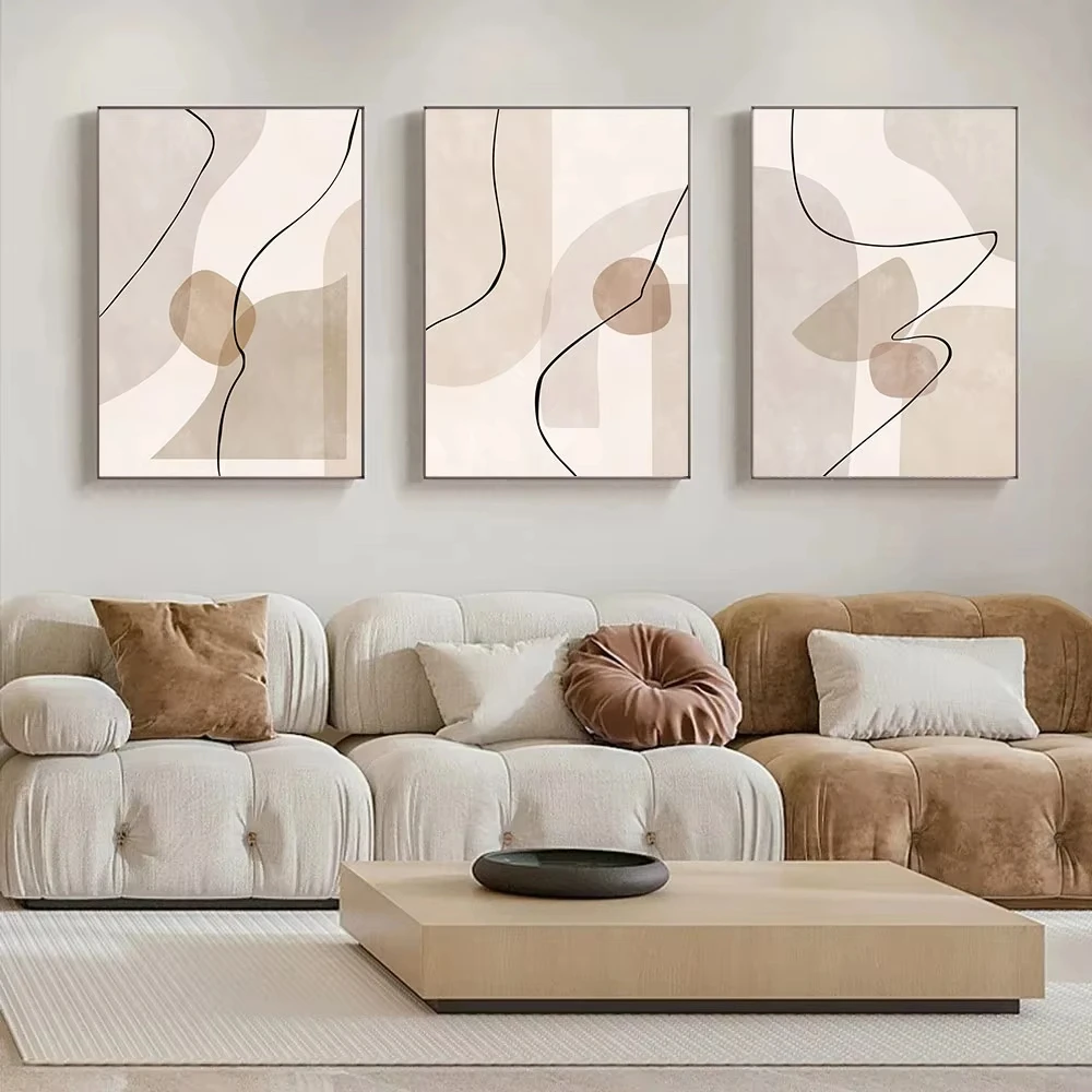 Geometría abstracta, línea Beige bohemia, cuadro sobre lienzo para pared, carteles modernos e impresiones, decoración Interio