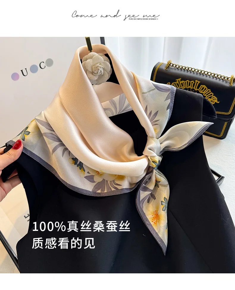 100 % natürlicher Seidenschal für Damen, Foulard, Damen-Schal, elegantes, hochwertiges, quadratisches Halstuch für Damen, Hijab, Bandana, Schals – Detail 4