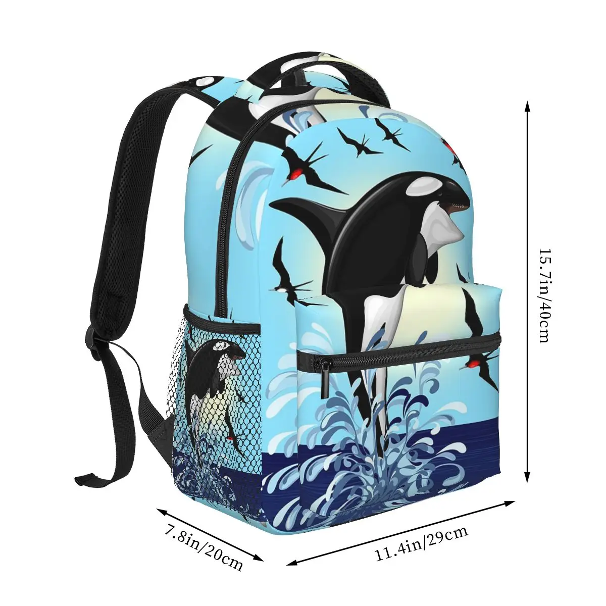 Orca Aquatic Sea Ocean - Top Tees Killer Whale Backpacks Boys Girls Bookbag Students School Bags Laptop Rucksack Shoulder Bag