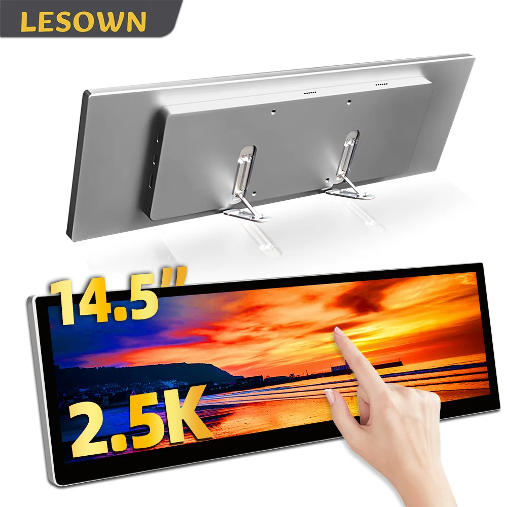 LESOWN Real-Time Hardware Monitor 14.5inch Stretched Strip Display 2560x720 IPS LCD Auxiliary Sidebar Display for Laptop PC Game
