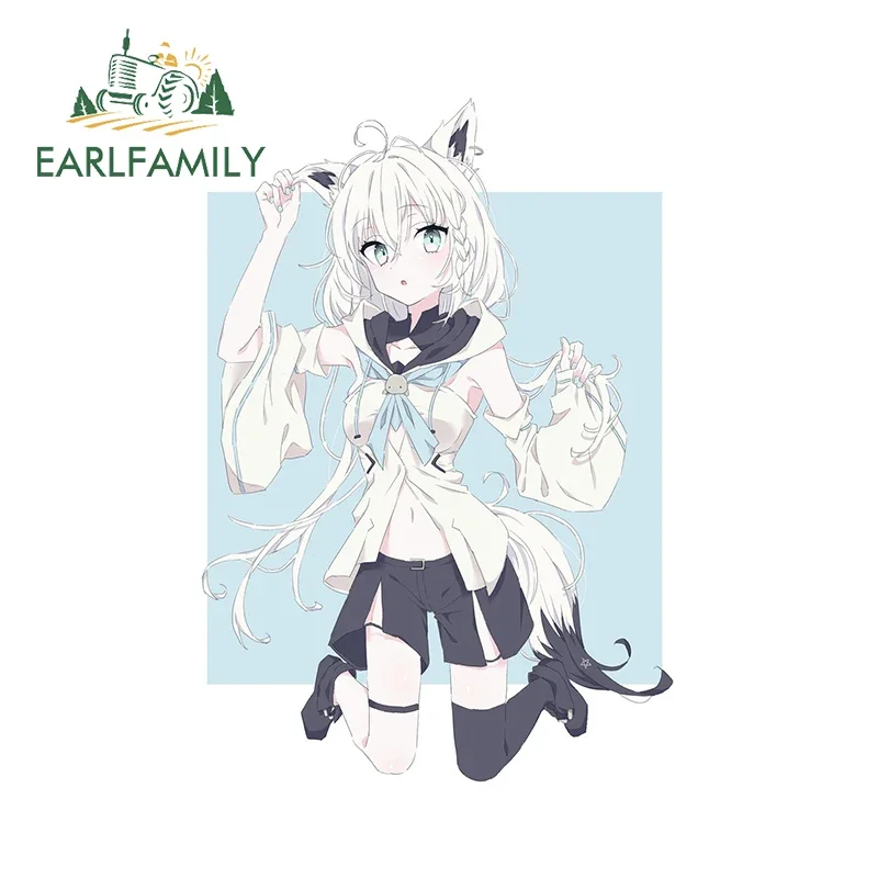 EARLFAMILY Hololive Shirakami Fubuki Kneeling Position Anime Decal VAN Car Sticker Scratch-Proof Waterproof Graffiti Decoration
