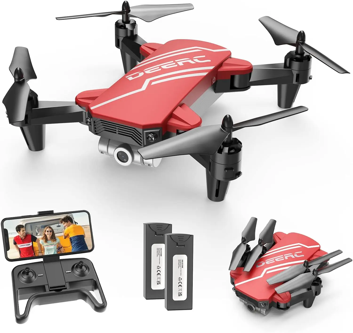 DEERC D20 Mini Drone 720P HD FPV, Altitude Hold, Headless, 3D Flips, 2 Batt., Red,C0.