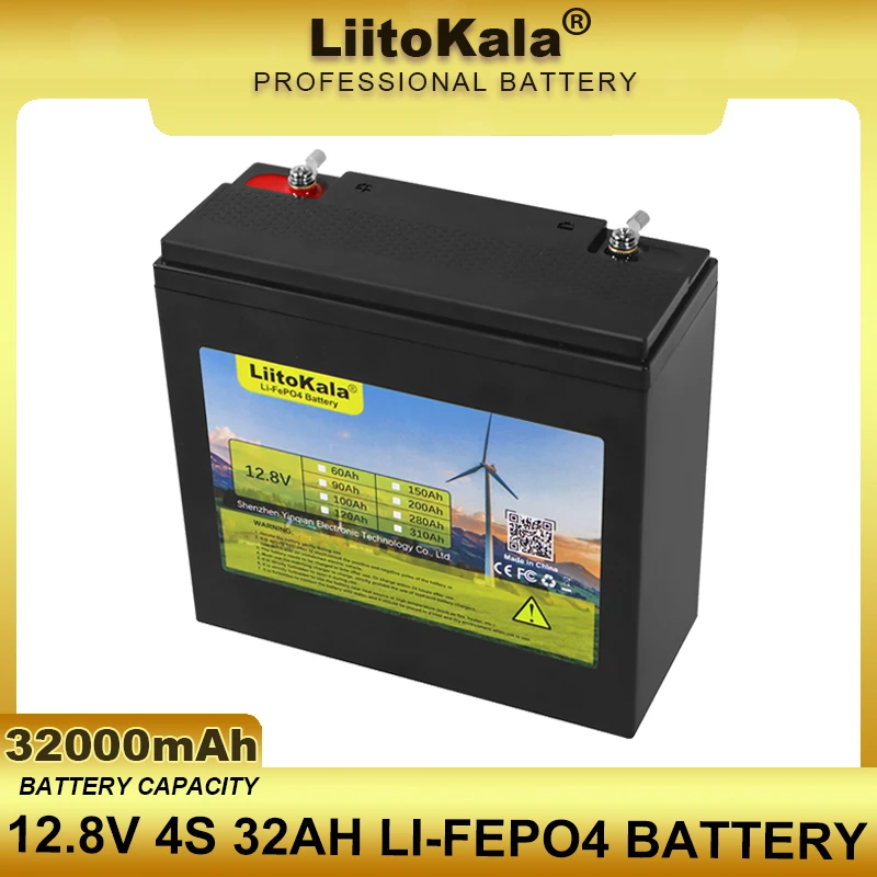 

LiitoKala 12.8V 32AH LiFePO4 Battery pack 12V 14.6v 50A BMS Lithium Iron Phosphate Batteries Motorcycle ignition inverter Solar