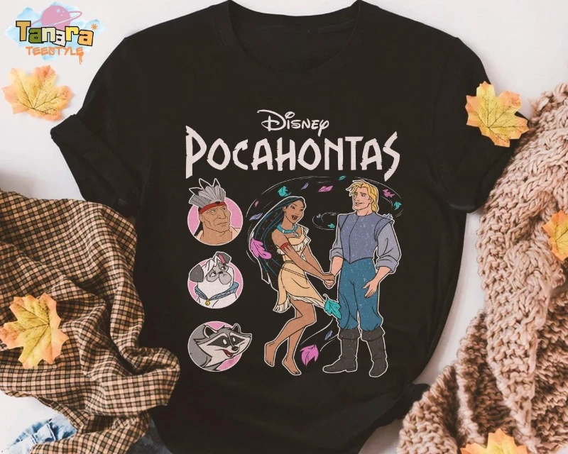 Retro 90s Pocahontas Characters Tee, Crop Top, Disney Meeko Percy Flit Shirt, Magic Kingdom Collection, Disneyland Family