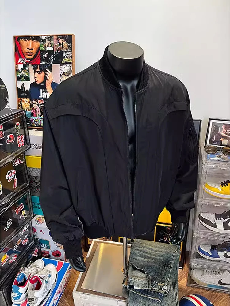 Chaqueta Bomber Retro americana para hombre, abrigo corto estilo béisbol, Otoño Invierno, diseño de arco deconstruido, corte ...