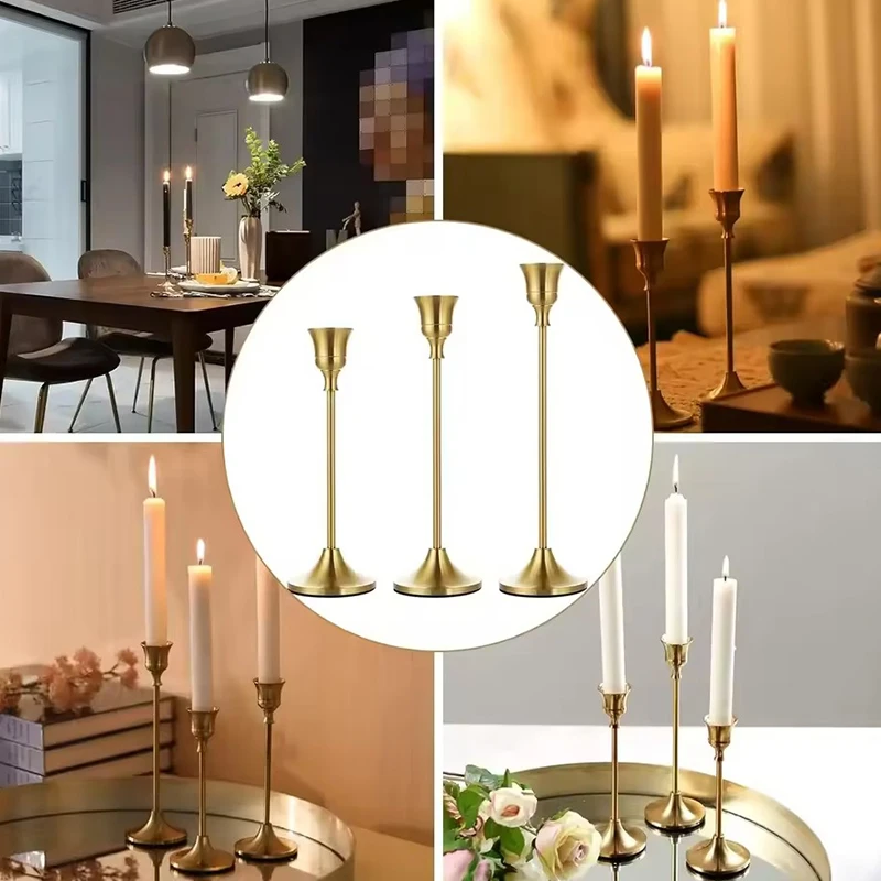 3-12PCS Vintage Elegant Style Metal Candlestick Holders Copper Color Tabletop Candle Holder Suitable for Wedding Anniversary ZYF view 5