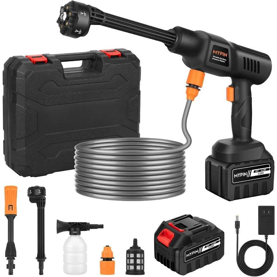 

Portable Cordless Pressure Washer 600 PSI with 3.0Ah Rechargeable Battery for Efficient Cleaning of Cars Floors Walls Fences an