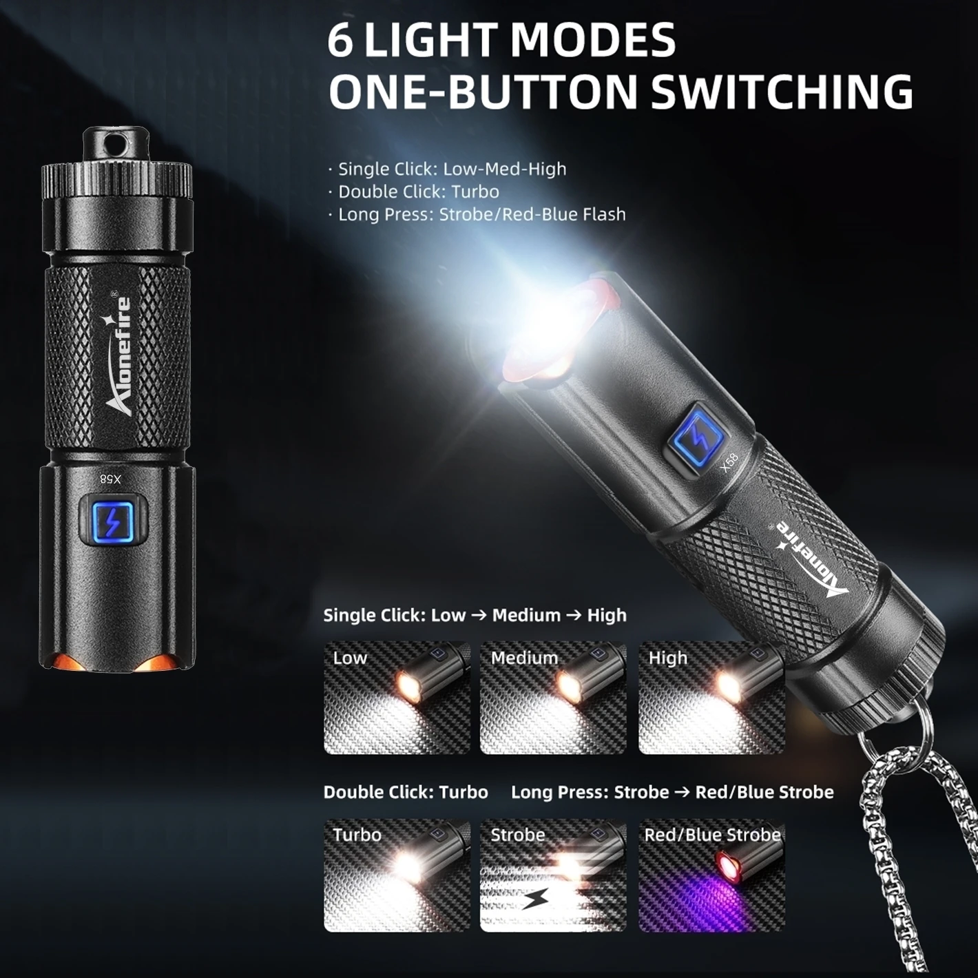 

X58 EDC Mini Flashlight Rechargeable Keychain Flash light LED Camping Lamp Pocket Portable Torch Hiking Self Defense