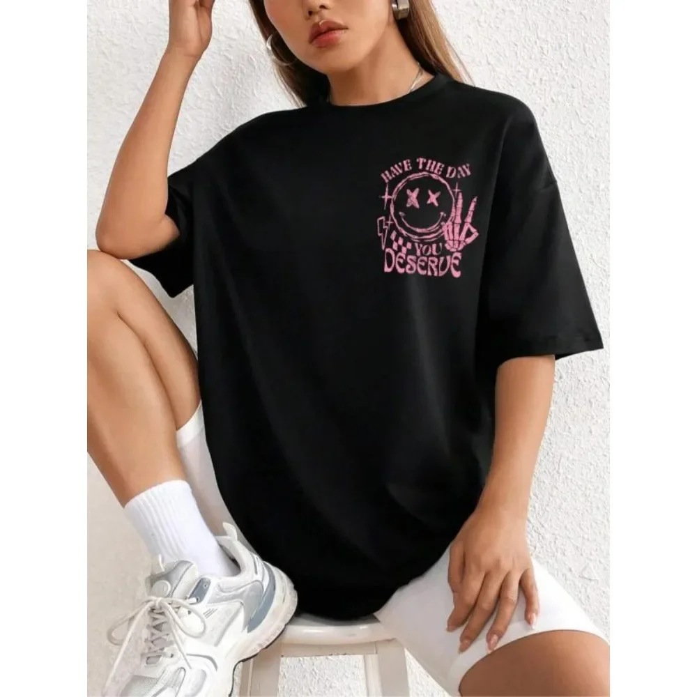 

Plus Size 1XL-5XL Spring Women's Casual Geometric Graphic Print Short-Sleeved T-shirt Women Comfortable and Fashionable T-shirt