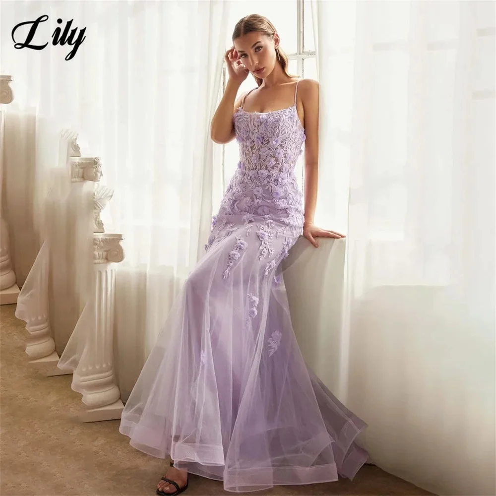 

Lily Purple Party Dress Scoop Neck Evening Dresses Spaghetti Strap فساتين السهرة Wrap Hips Gala Dresses Customized
