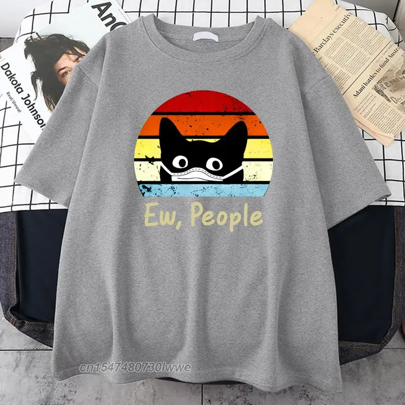 Kawaii Lovely Cat Ew People Art Designer T-Shirt For Men's Harajuku Clothes Color Mens Tee Shirt Cartoon Men Tshirt