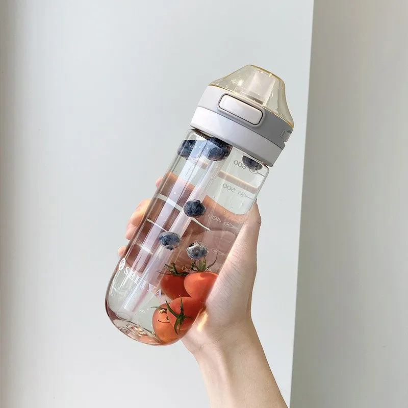 

Clear water bottle with straw Chug Lid BPA-Free Lightweight Leak Portable for Outdoor Gym Hiking Travel School Sports 500/650ML