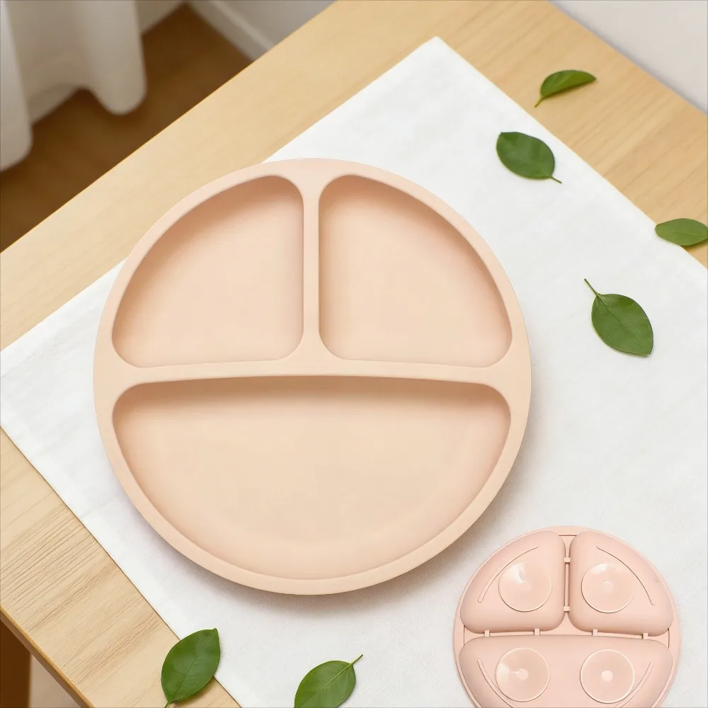 

Kids Silicone Plate Food Grade Baby Simple Round Divided Infant Plate Suction Bowl