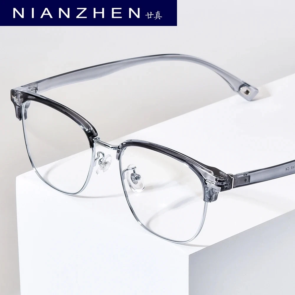 NIANZHEN TR90 Alloy Glasses Frame Men Square Brand Eyeglasses Women Retro Vintage Ultralight-Weight Eyewear Spectacles 16718
