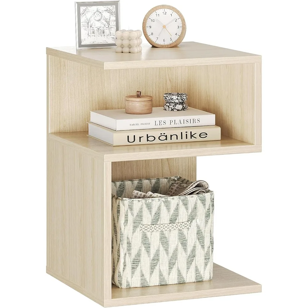 

Minimalist three-level wooden bedside table with open storage - Japanese bedroom bedside table