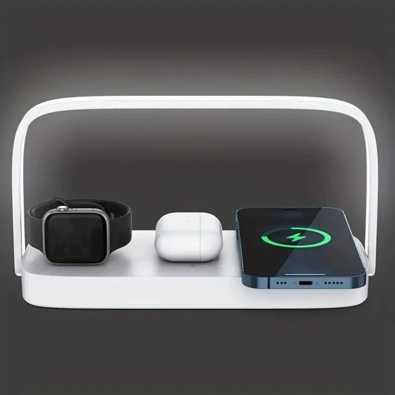 New-4-In-1 Wireless Charger Stand With LED Night Lamp - Multi-Function Charging Dock For 15/14/13 And Watch