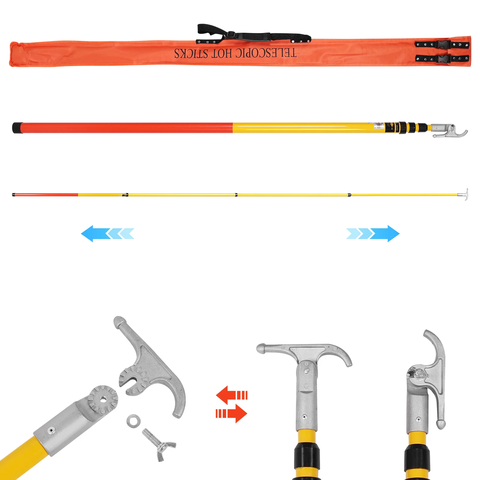 220KV 6m 4단 텔레스코픽 절연 작업봉 다각도 조절 가능한 훅헤드 고전압 텔레스코픽 핫스틱