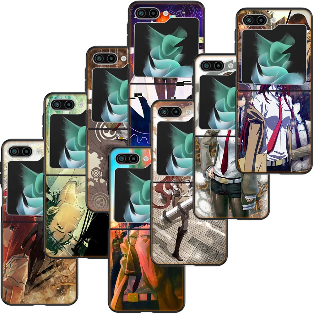 Anime Steins Gate Clear Phone Case For Samsung Galaxy Z Flip6 5G Flip5 5G Flip4 3 Z Flip Black Cover Shell Coque Hard PC Cell