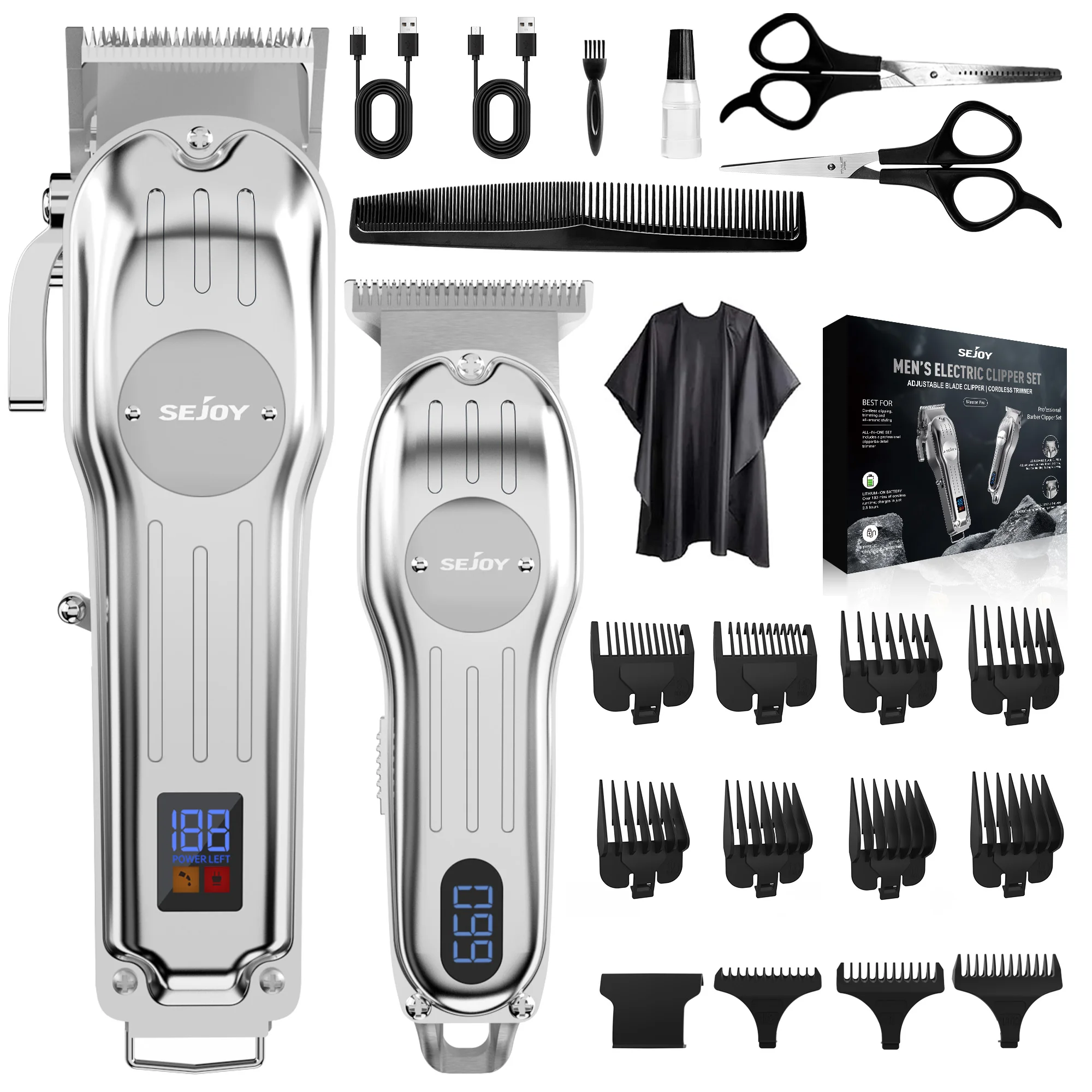 Sejoy Professionelles Haarschneidemaschinen-Set, elektrisches Haarschneidegerät für Männer, wiederaufladbar, kabellos, für Friseure