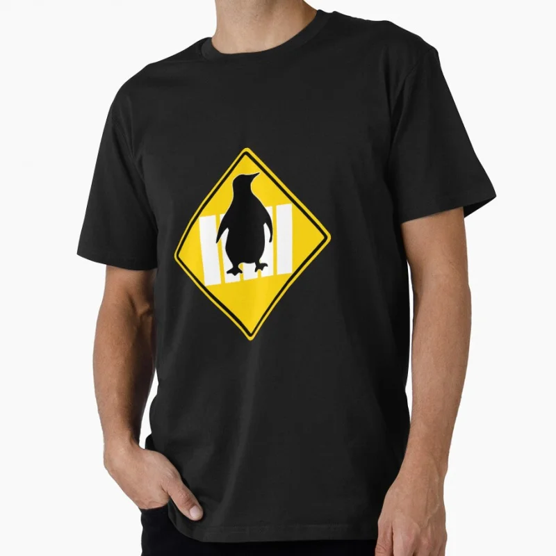 

LINUX TUX PENGUIN CROSSING ROAD SIGN funny Gift t shirt for Software Engineer Graphic clothes Developer Large size Tops S-6XL
