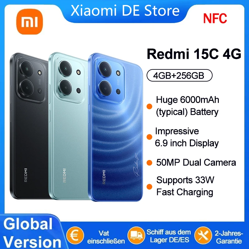 الإصدار العالمي من الهواتف الذكية Xiaomi Redmi 15C NFC 6.9 بوصة MediaTek 1920X1080px هاتف محمول كاميرا AI مزدوجة 50MP 6000mAh بطارية جديدة #1